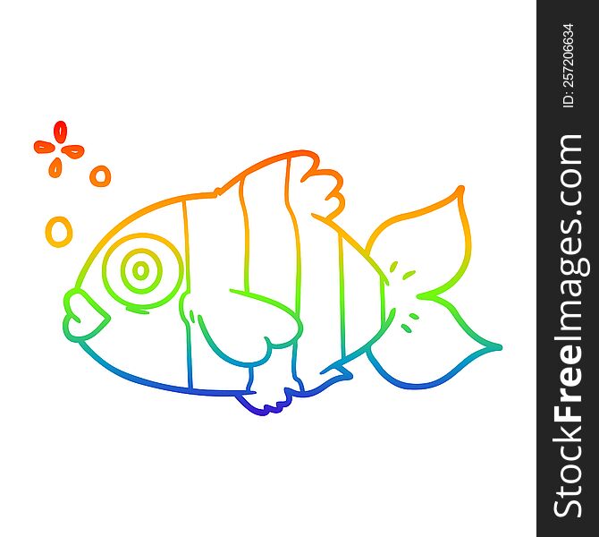 rainbow gradient line drawing of a cartoon exotic fish