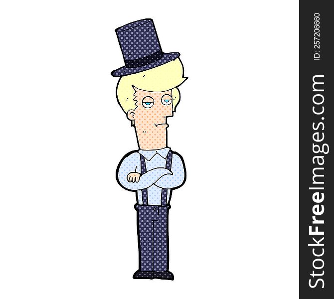 cartoon man wearing braces and top hat