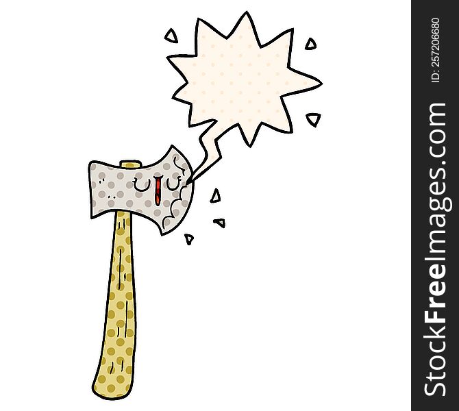 cartoon axe with speech bubble in comic book style