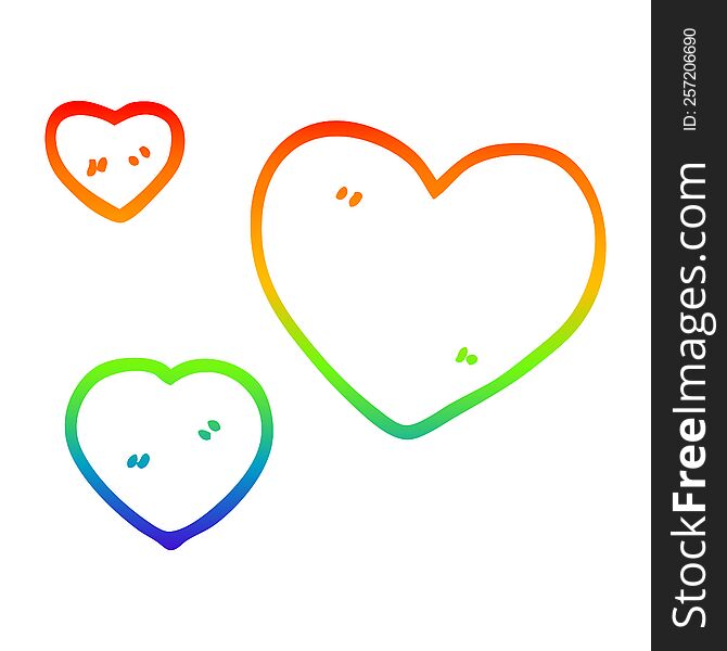 Rainbow Gradient Line Drawing Cartoon Love Hearts