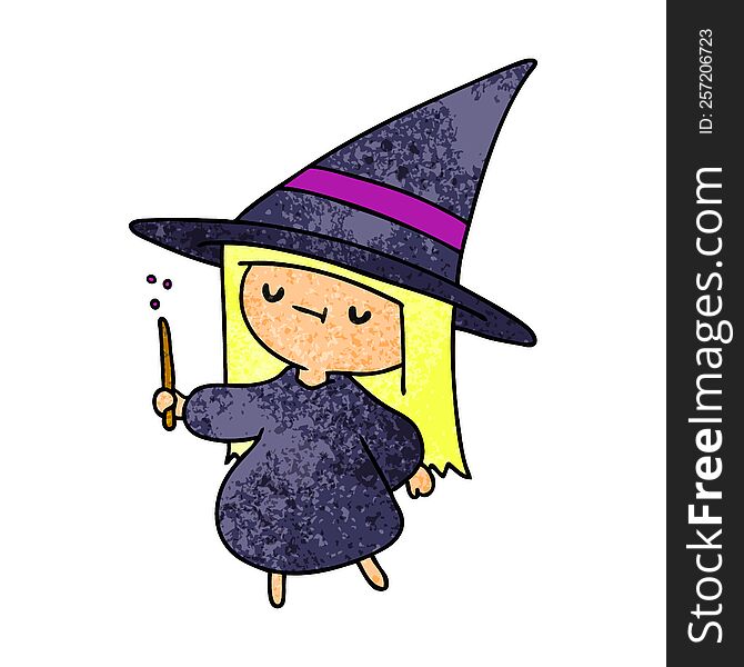 Textured Cartoon Of A Cute Kawaii Witch Girl