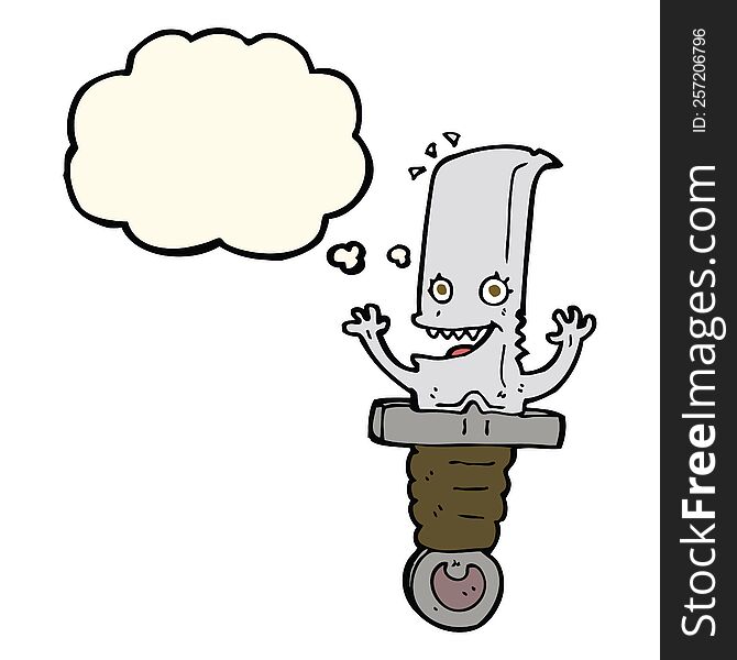Crazy Cartoon Knife Character With Thought Bubble