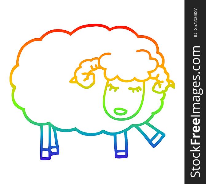 Rainbow Gradient Line Drawing Cartoon Cute Sheep