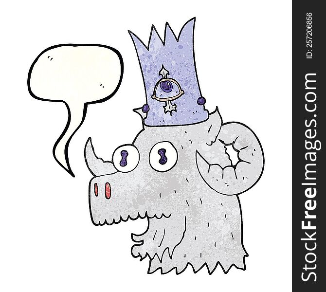 speech bubble textured cartoon ram head with magical crown