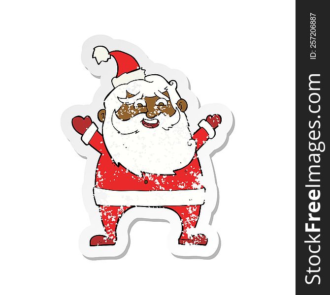 Retro Distressed Sticker Of A Jolly Santa Cartoon