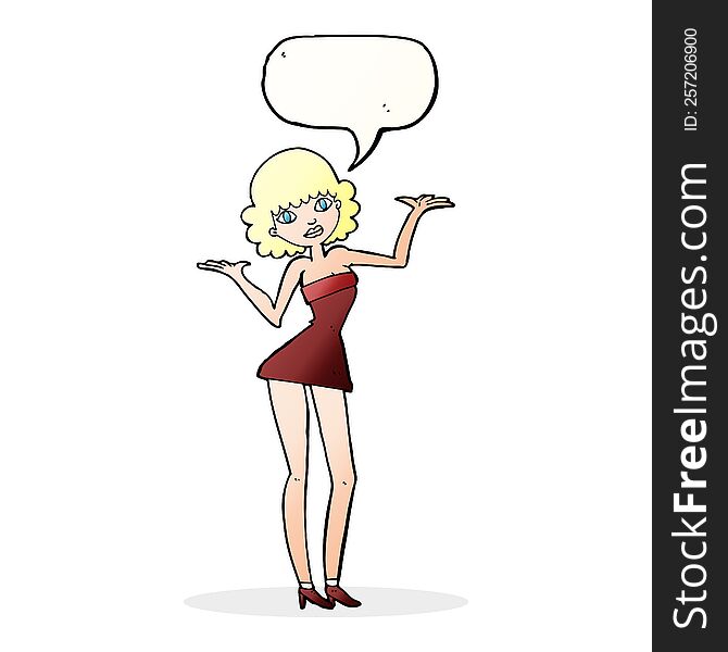 Cartoon Woman In Cocktail Dress With Speech Bubble