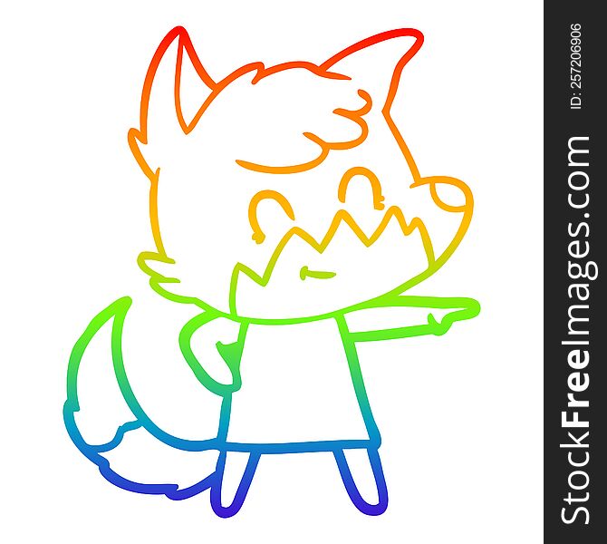 Rainbow Gradient Line Drawing Cartoon Happy Fox