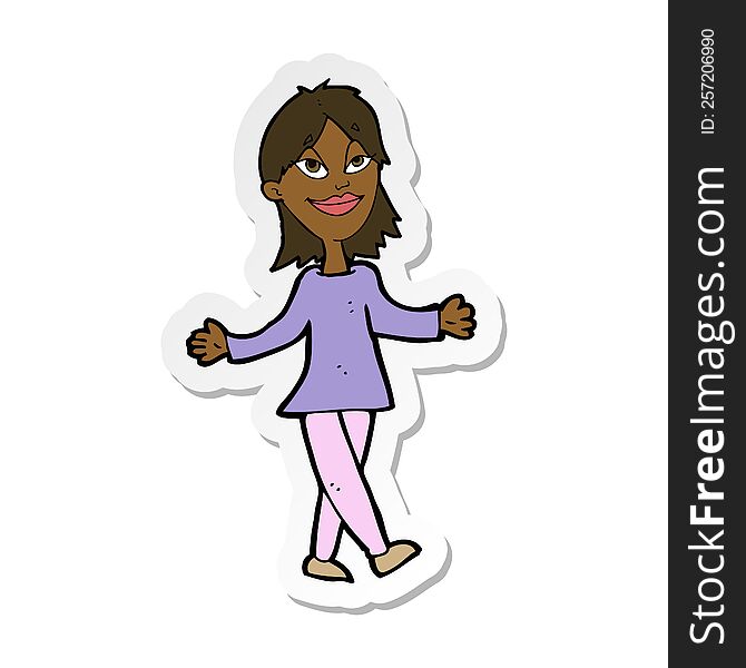 sticker of a cartoon woman with no worries