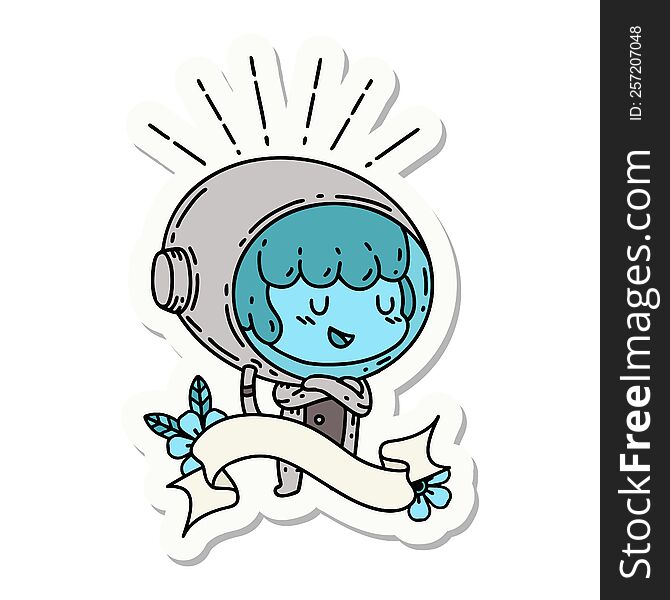 Sticker Of Tattoo Style Woman In Astronaut Suit