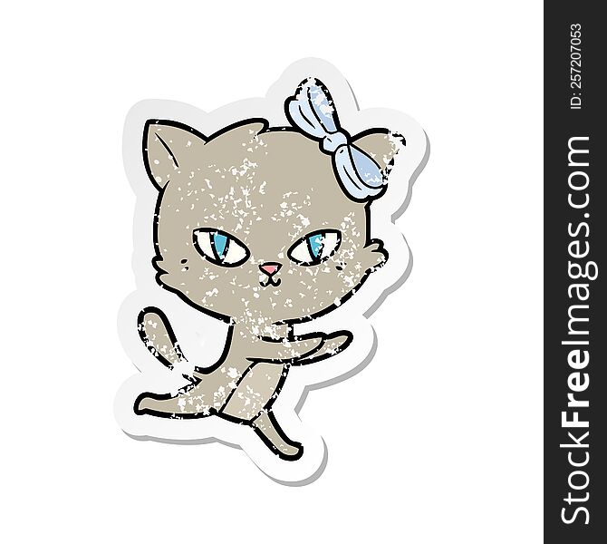 Distressed Sticker Of A Cute Cartoon Cat Running