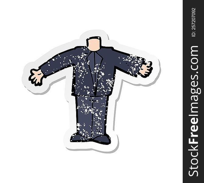 retro distressed sticker of a cartoon body in suit