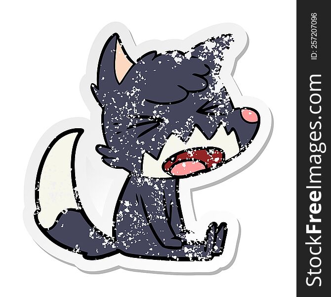 Distressed Sticker Of A Angry Cartoon Fox Sitting