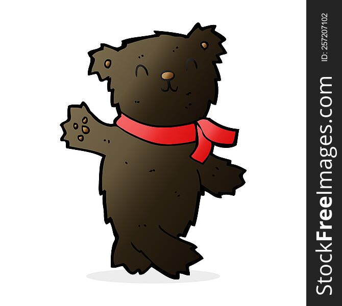 Cartoon Waving Teddy Black Bear