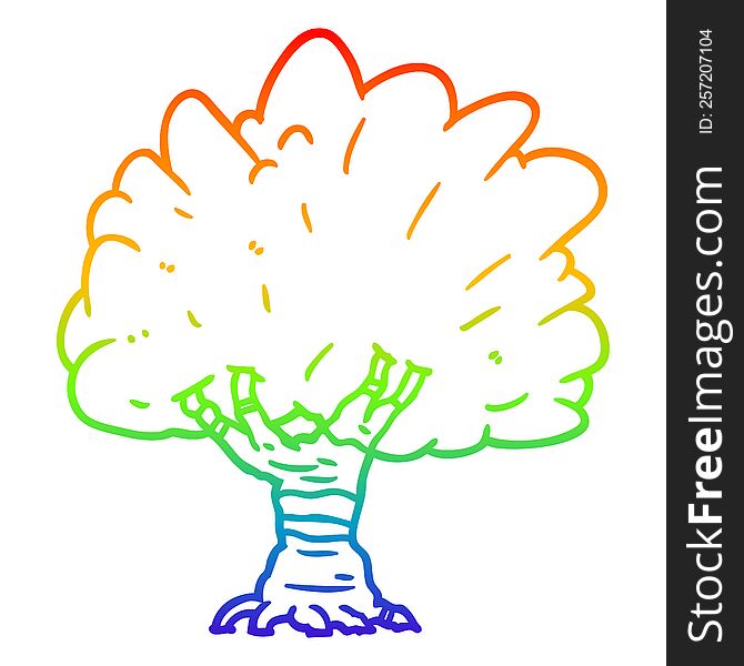 Rainbow Gradient Line Drawing Cartoon Tree
