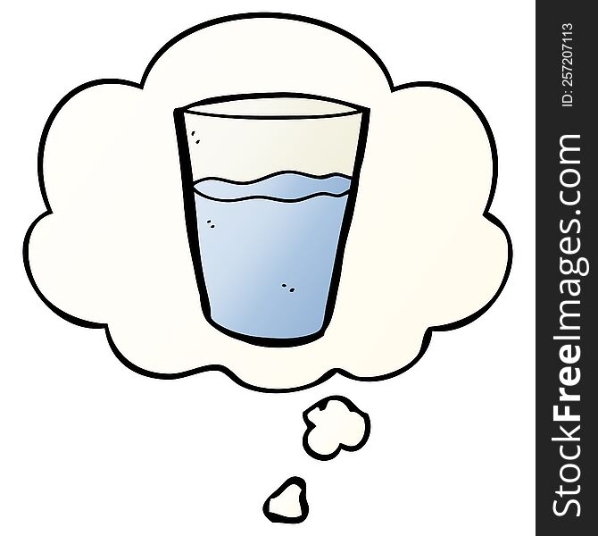 cartoon glass of water with thought bubble in smooth gradient style