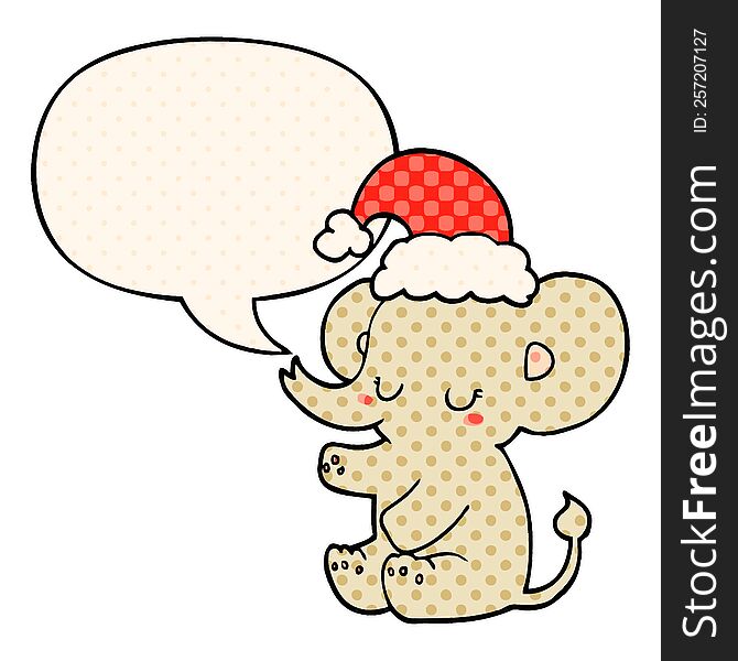 Cute Christmas Elephant And Speech Bubble In Comic Book Style