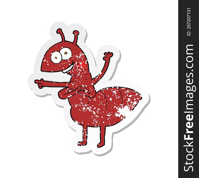 retro distressed sticker of a cartoon ant