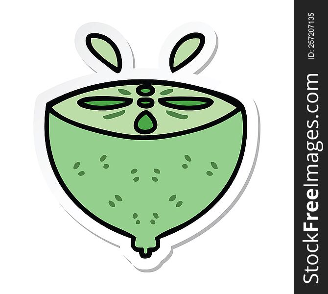 Sticker Of A Quirky Hand Drawn Cartoon Lime