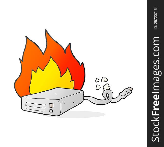 freehand drawn cartoon computer hard drive burning