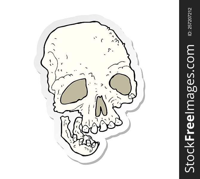 sticker of a cartoon ancient spooky skull