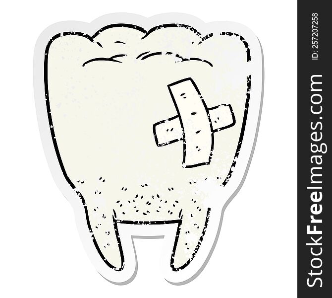 Distressed Sticker Of A Cartoon Bad Tooth