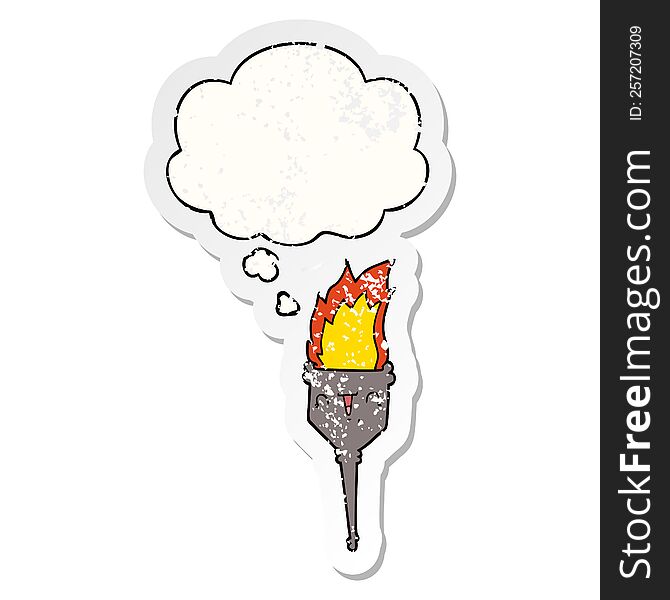Cartoon Flaming Chalice And Thought Bubble As A Distressed Worn Sticker