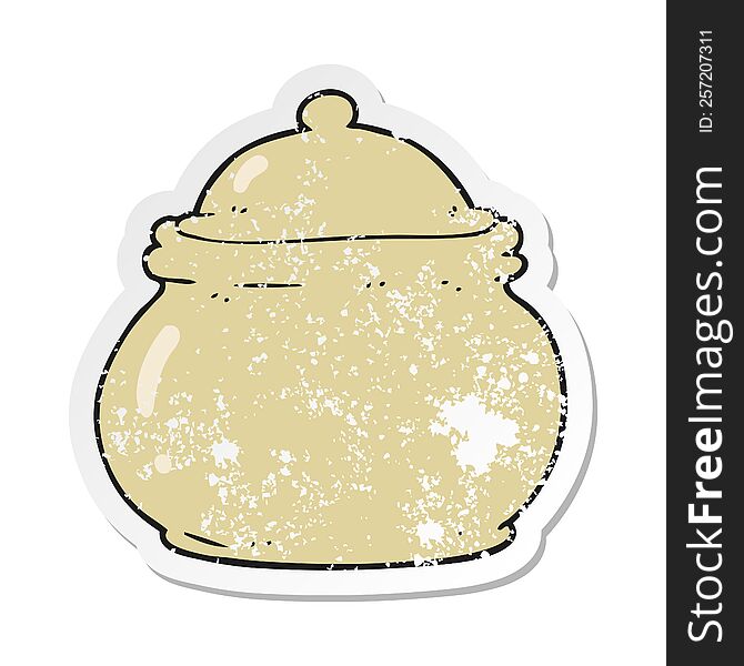 retro distressed sticker of a cartoon old style ceramic pot