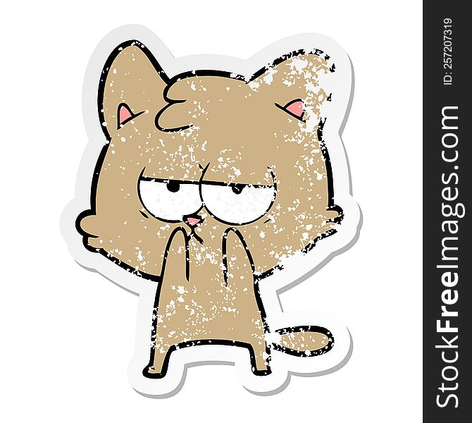 Distressed Sticker Of A Bored Cartoon Cat