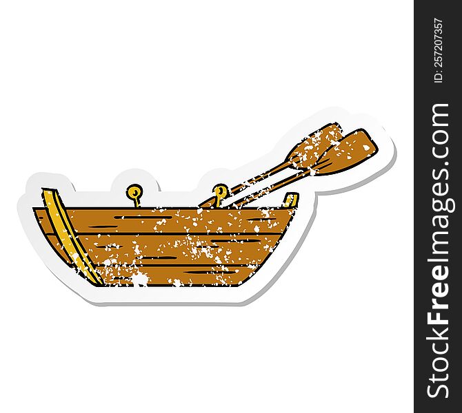 distressed sticker cartoon doodle of a wooden boat