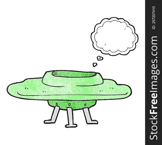 freehand drawn thought bubble textured cartoon flying saucer