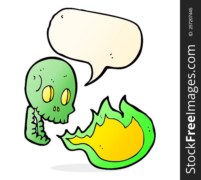 cartoon fire breathing skull with speech bubble