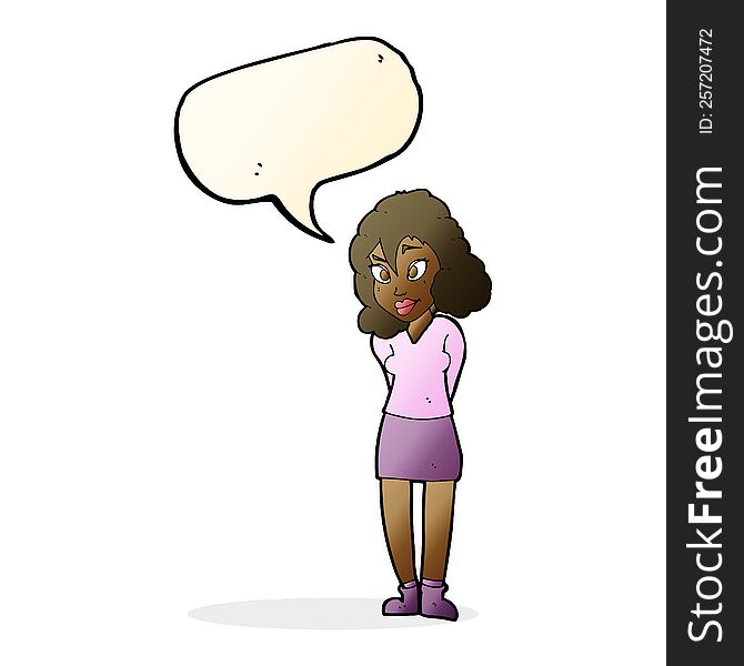 Cartoon Confused Woman With Speech Bubble