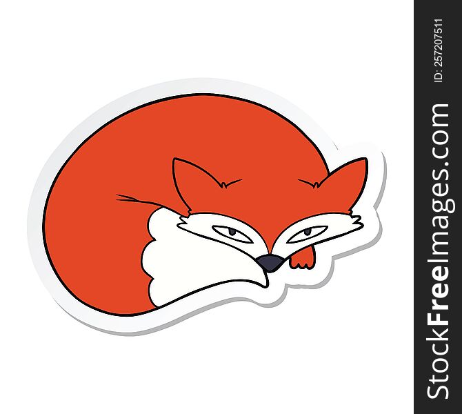 sticker of a cartoon curled up fox