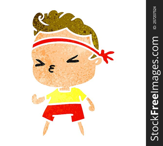 retro cartoon illustration kawaii working out boy. retro cartoon illustration kawaii working out boy