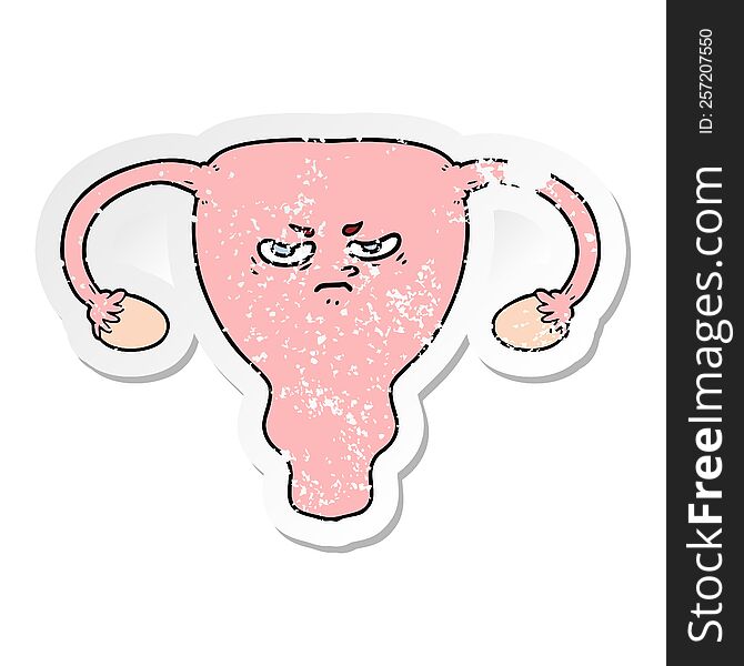 distressed sticker of a cartoon angry uterus