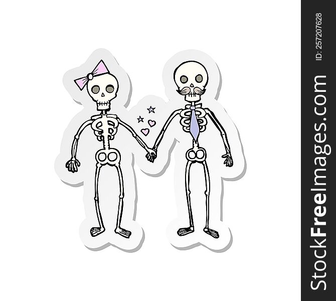 sticker of a cartoon skeletons in love