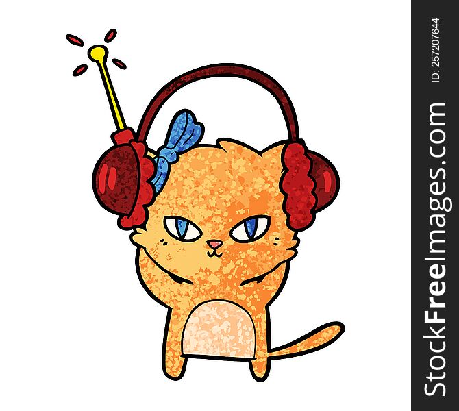cute cartoon cat with headphones. cute cartoon cat with headphones