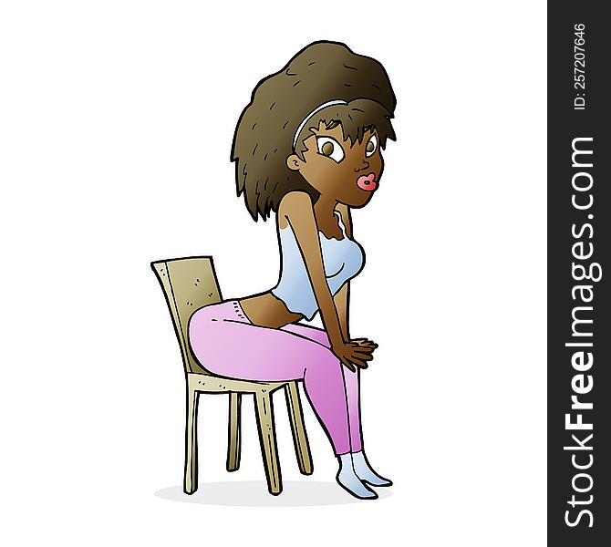 cartoon woman posing on chair