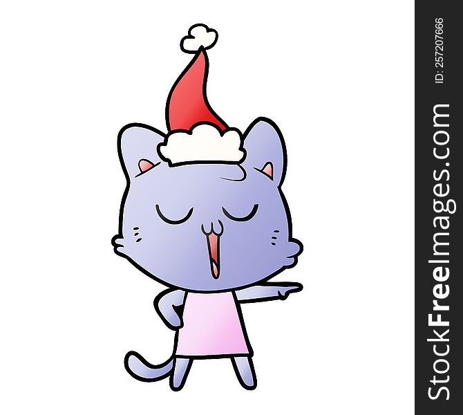 Gradient Cartoon Of A Cat Singing Wearing Santa Hat