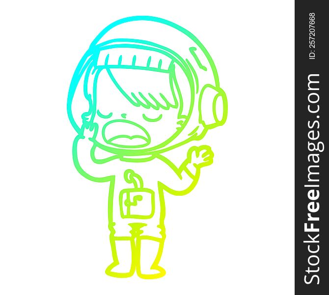 cold gradient line drawing of a cartoon astronaut girl yawning