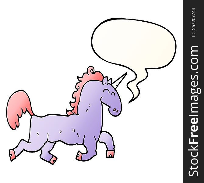 Cartoon Unicorn And Speech Bubble In Smooth Gradient Style