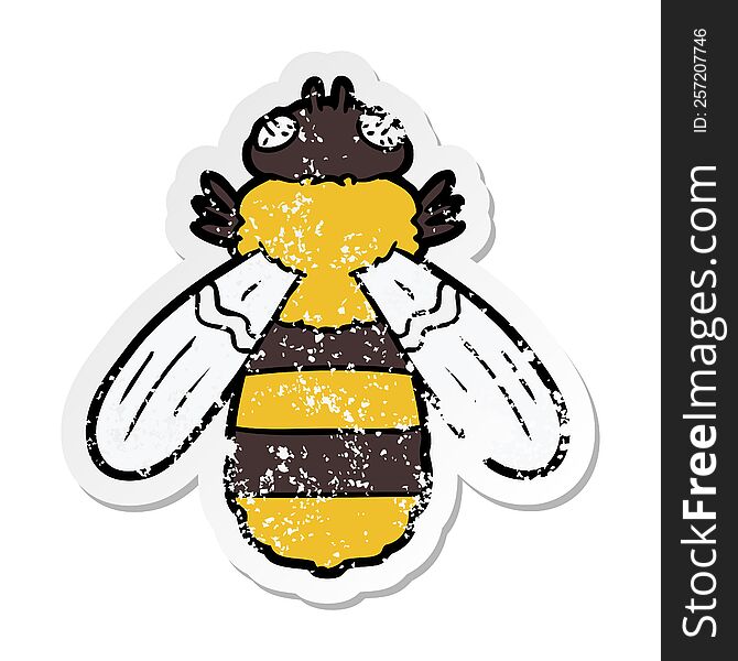 Distressed Sticker Of A Cartoon Bee