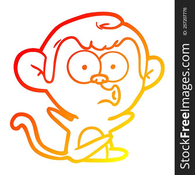 Warm Gradient Line Drawing Cartoon Hooting Monkey