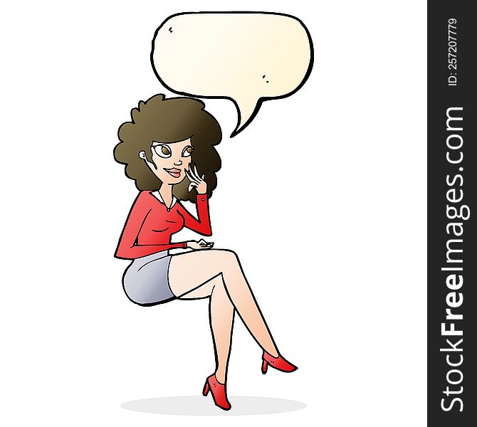 cartoon office woman sitting with speech bubble