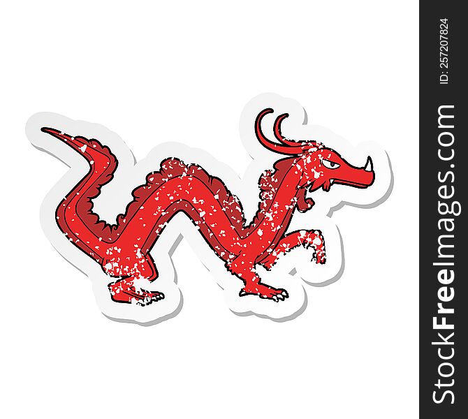 distressed sticker of a cartoon dragon