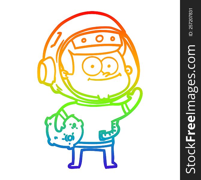Rainbow Gradient Line Drawing Happy Astronaut Cartoon