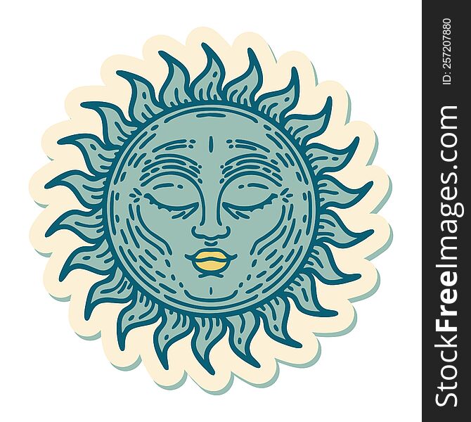 sticker of tattoo in traditional style of a sun. sticker of tattoo in traditional style of a sun