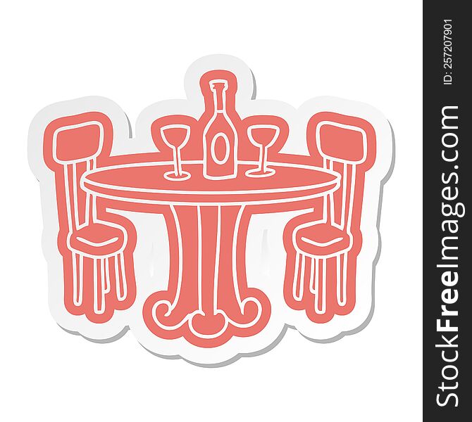 cartoon sticker dinner table and drinks