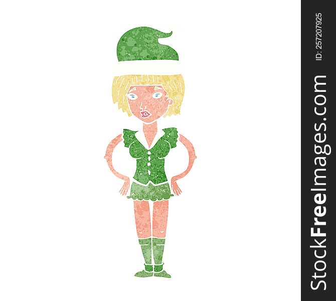 cartoon woman in christmas elf outfit