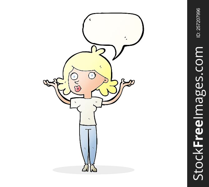 Cartoon Woman Throwing Arms In Air With Speech Bubble